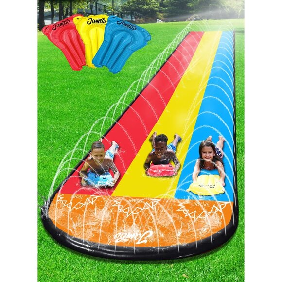 Premium Triple Water Slide with 3 Bodyboards 20Ft Heavy Duty Slip Splash and Sl